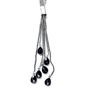 Teardrop Necklace with Black Crystals Beads and Charms-Silver Color Necklace